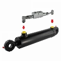 Cylinder siłownik hydrauliczny dwustronnego działania długość: 450mm skok: 200mm CJ2F-63/32/200 U25 w komplecie z zaworem zabezpieczającym VBPDE typu zamek