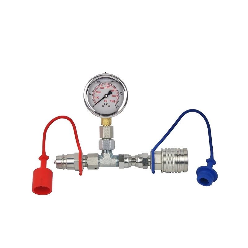 Manometr glicerynowy średnica zegara 63mm zakres pomiaru ciśnienia 0-160Bar w zestawie z kompletem szybkozłączy Euro ISO